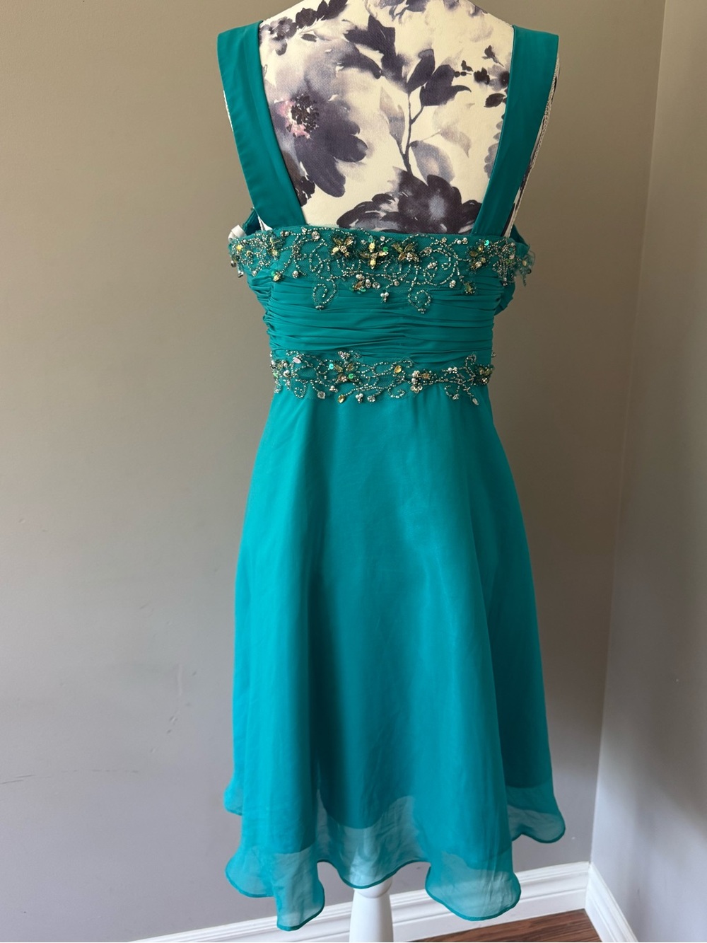 Sydney’s Closet Teal Beaded Chiffon Mini Dress - Picture 2 of 16